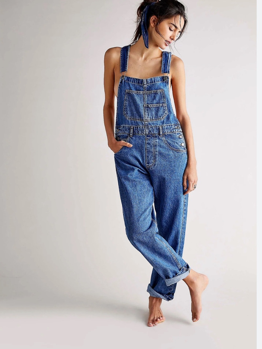 We The Free Medium Blue Denim Relaxed Overalls